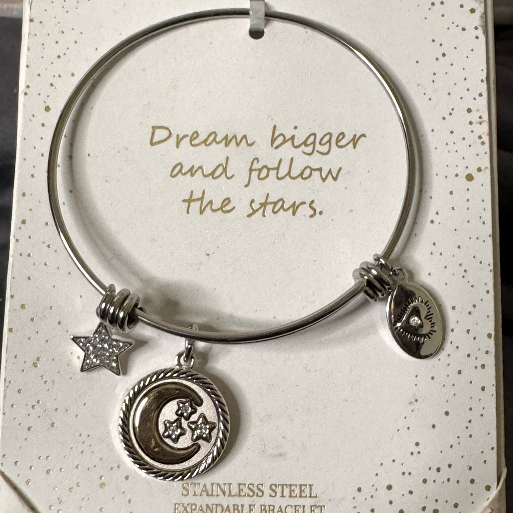 Footnotes Silver Charm Bracelet with Moon and Star Accents